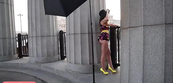  Jeny Smith Yellow Heels public flashing